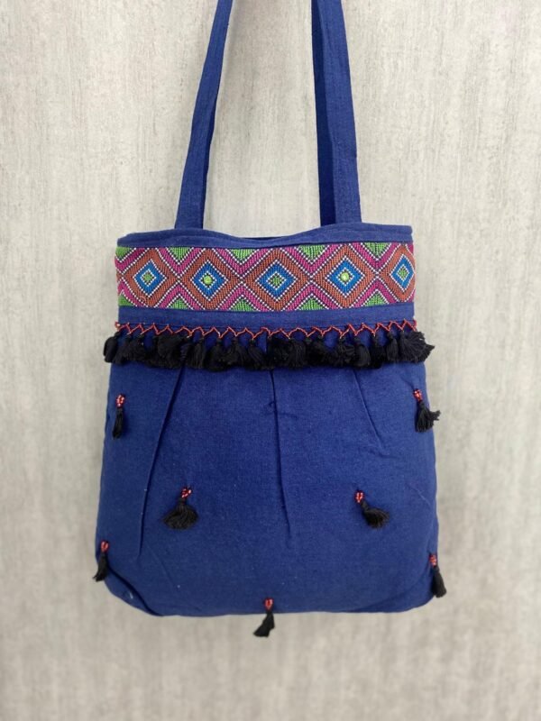 Blue Kutch Cotton Blend Boho Tote Bag - Image 3