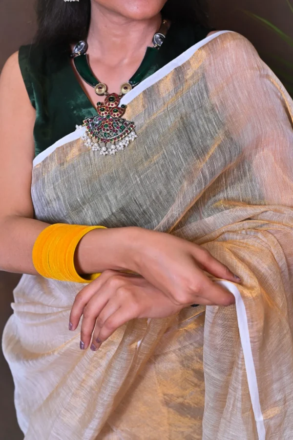 सोनतारा Handwoven Zari Linen Saree - Image 2