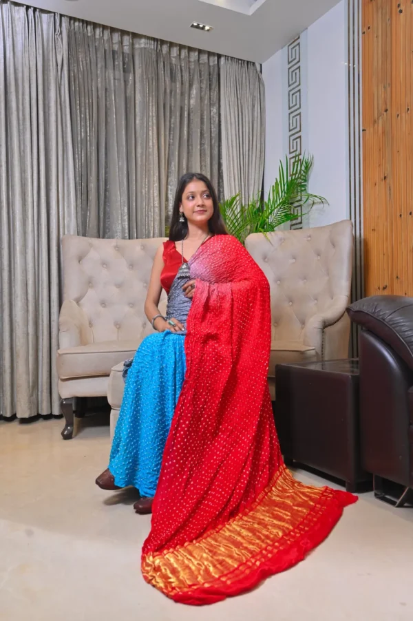 त्रिशला | Raai Daana Bandhej Pure Gajji Silk with Lagdi Patta Pallu Saree - Image 3