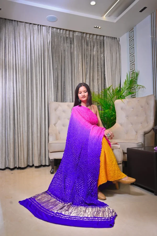 त्रिशला | Raai Daana Bandhej Pure Gajji Silk with Lagdi Patta Pallu Saree - Image 3