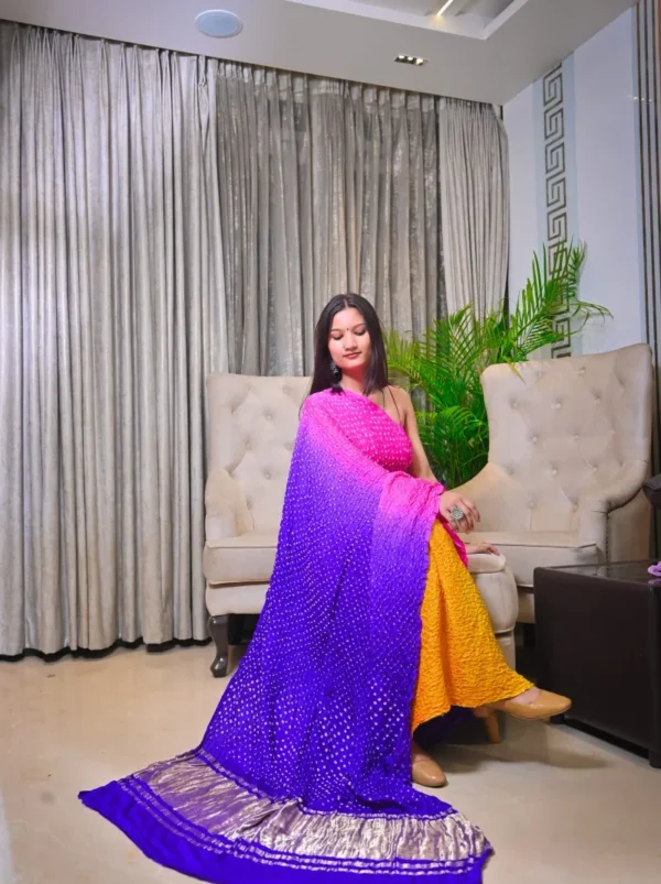 त्रिशला | Raai Daana Bandhej Pure Gajji Silk with Lagdi Patta Pallu Saree - Image 2
