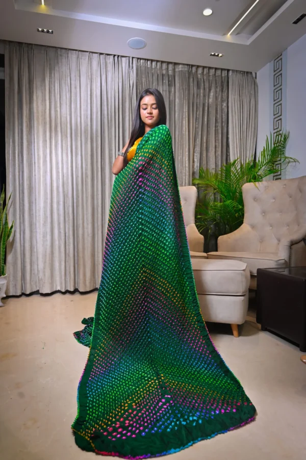 धनक | Multicolour Raai Daana Bandhej Pure Gajji Silk Saree