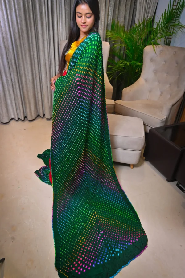 धनक | Multicolour Raai Daana Bandhej Pure Gajji Silk Saree - Image 3