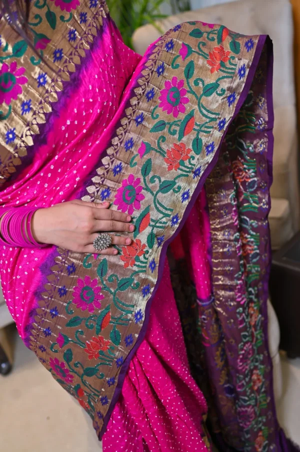 मुलगी - Raai Daana Bandhej Pure Gajji Silk Saree - Image 3