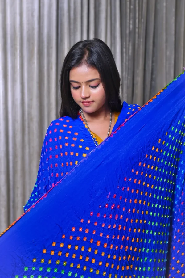 धनक – Multicolour Raai Daana Bandhej Pure Gajji Silk Saree - Image 2