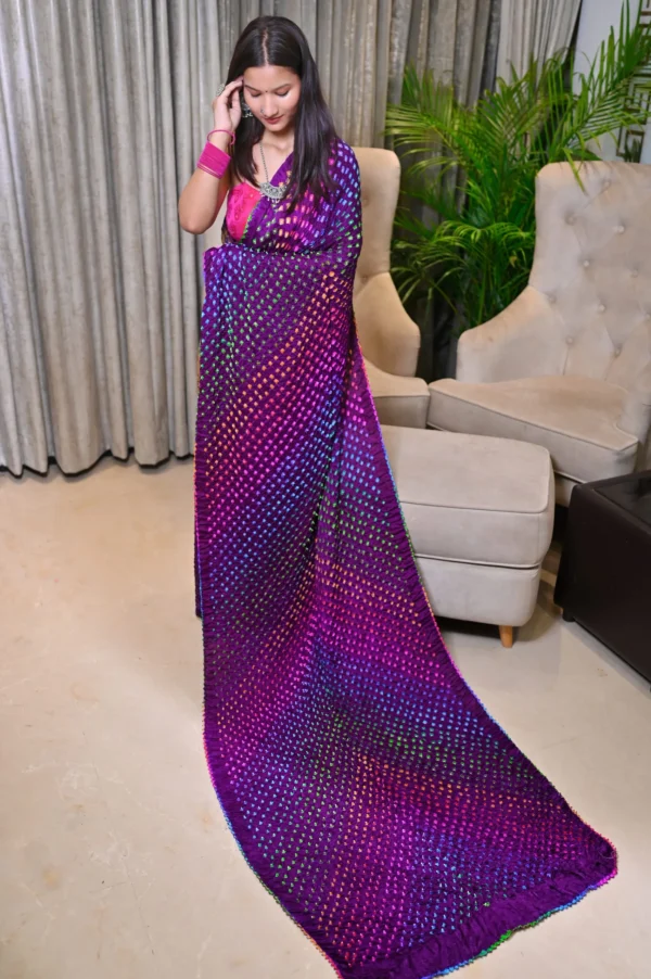 धनक – Multicolour Raai Daana Bandhej Pure Gajji Silk Saree