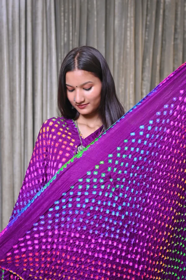 धनक – Multicolour Raai Daana Bandhej Pure Gajji Silk Saree - Image 2