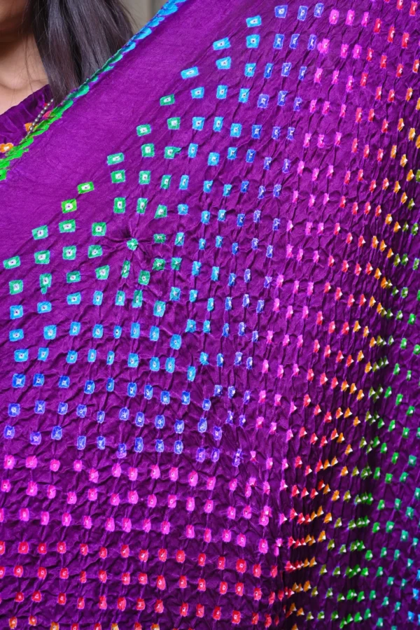 धनक – Multicolour Raai Daana Bandhej Pure Gajji Silk Saree - Image 3