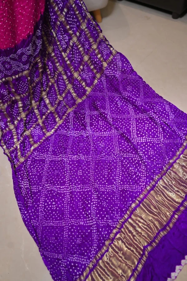 Raai Daana Bandhej Pure Gajji Silk Saree – Gharchola Lagdi Patta Pallu - Image 2
