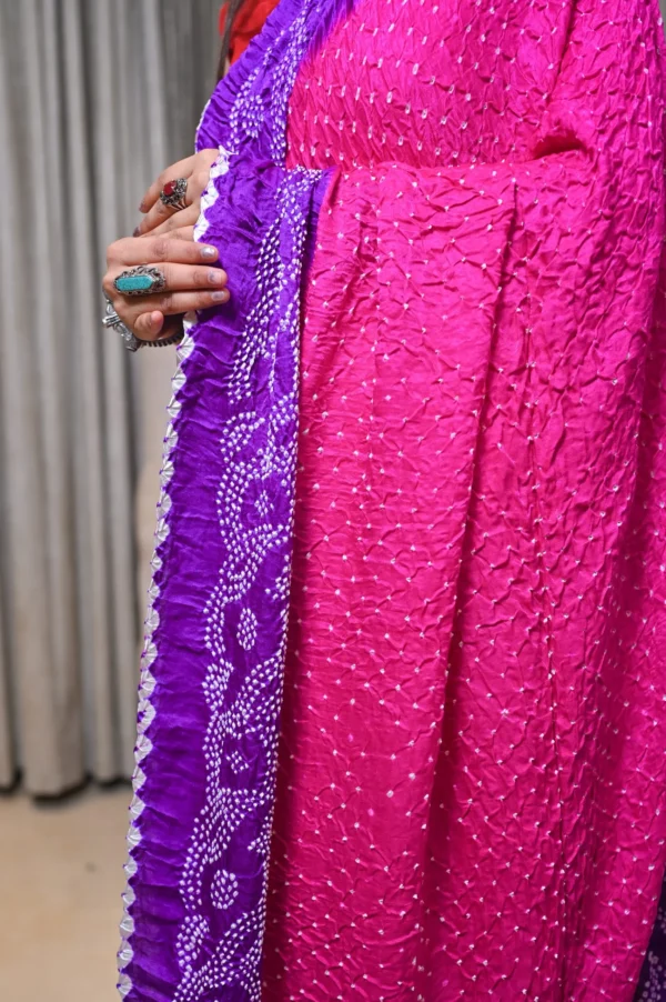 Raai Daana Bandhej Pure Gajji Silk Saree – Gharchola Lagdi Patta Pallu - Image 3