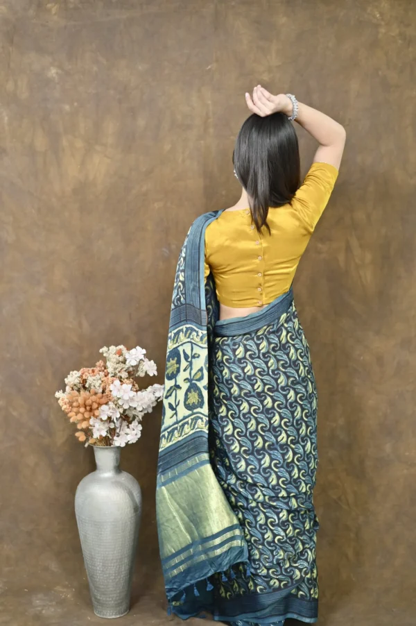 Vanaspati Ajrakh Modal Silk Hand Block Printed Saree - Image 4
