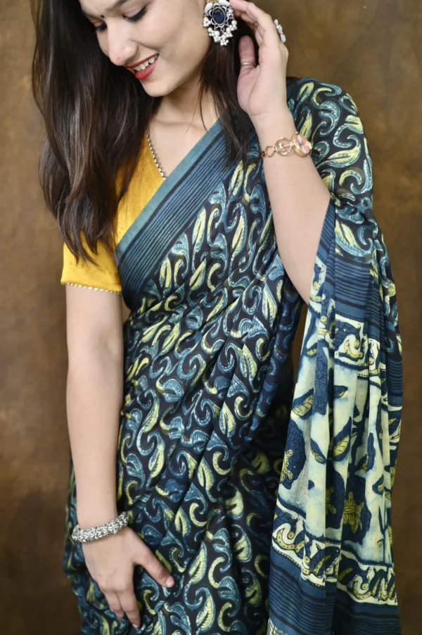 Vanaspati Ajrakh Modal Silk Hand Block Printed Saree - Image 2